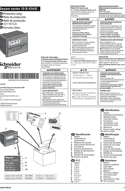 schneider施耐德Sepam série 10 B43 - Instruction de service (EN_ ES_ PT_ ZH_ TU)